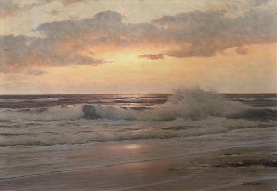 Carl Kenzler (1872-1947) Sunset over the coast 27.75 x 39.5in.